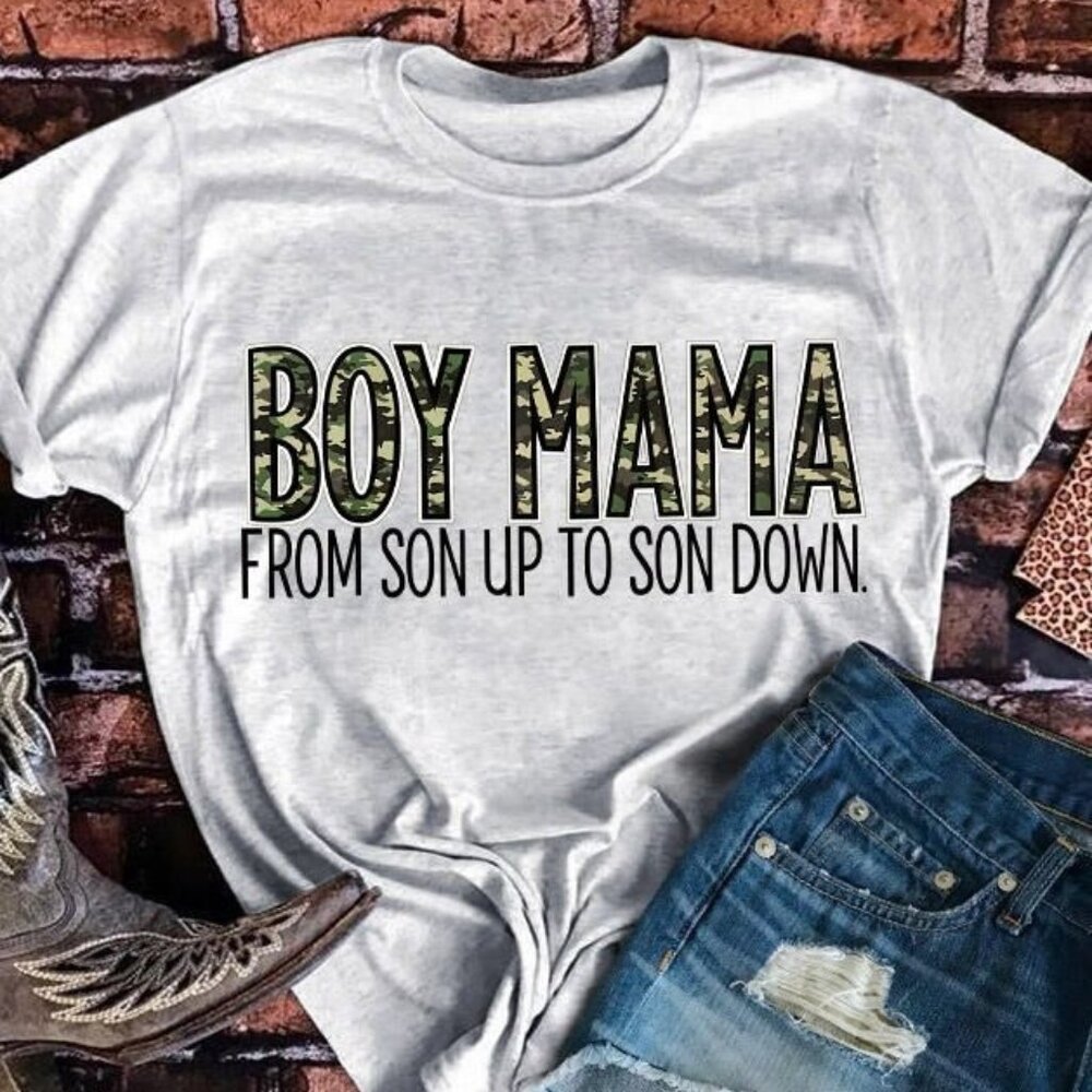 Boy Mama Camouflage Letter T-Shirt Tee